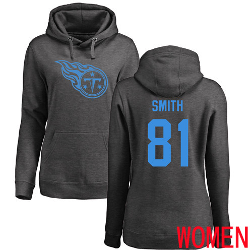 Tennessee Titans Ash Women Jonnu Smith One Color NFL Football 81 Pullover Hoodie Sweatshirts